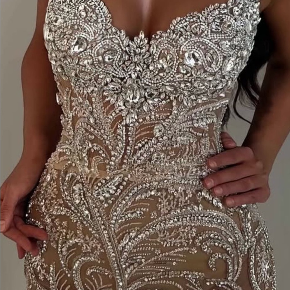 Elegant Silver Wedding, Prom, Party Embellished Dress - Picture 3 of 6